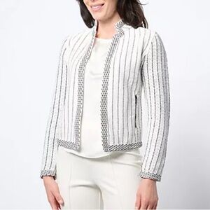 NIC+ZOE Pinstripes Notch Collar Knit Jacket Pockets Black Multi Size X-Small